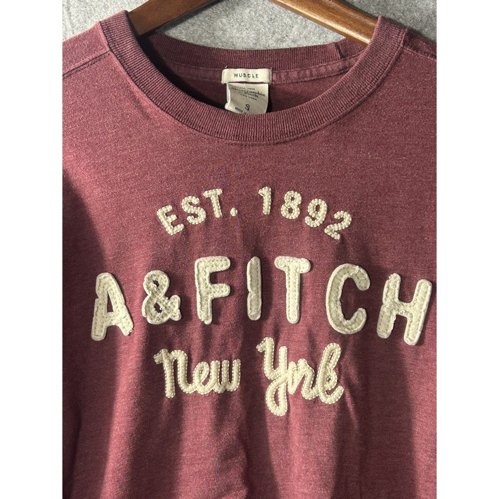 Abercrombie & Fitch A&Fitch Chenille Logo Long Sleeve T-Shirt Mens S Muscle Y2K
